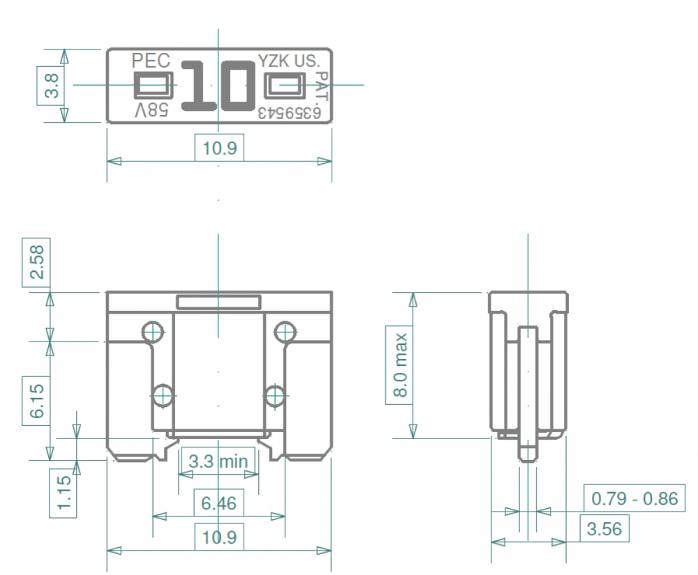 MINIVAL® LP LowProfil KFZ Flachstecksicherung 10,9mm 5A 7,5A 10A 15A 20A 25A 30A MTA