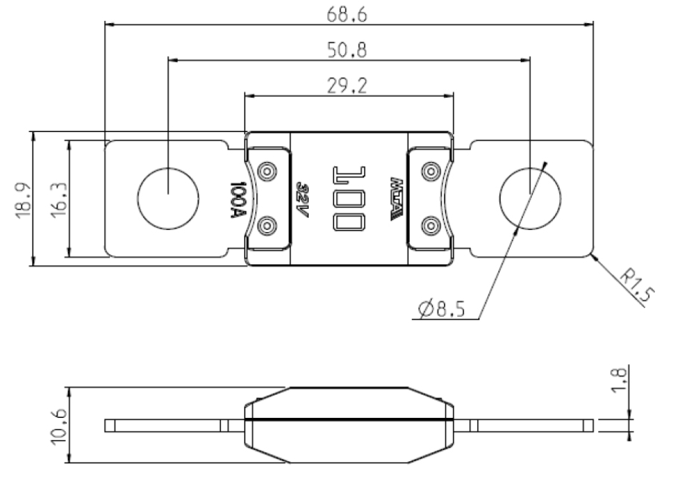 MEGAVAL® 68,6mm KFZ Schmelz Sicherung 100A 125A 150A 175A 200A 225A 250A 500A MTA