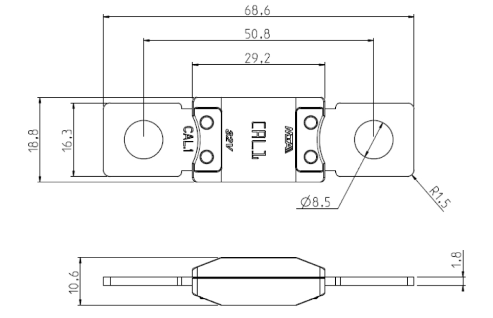 POWERVAL® 68,6mm KFZ Schmelz Sicherung CAL1 CAL2 CAL3 CAL4 CAL5 MTA