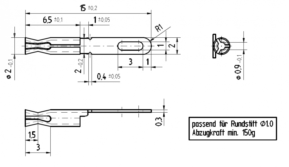 Buchse für Lötstift Lötnagel 1mm mit Lötanschluss 100Stück