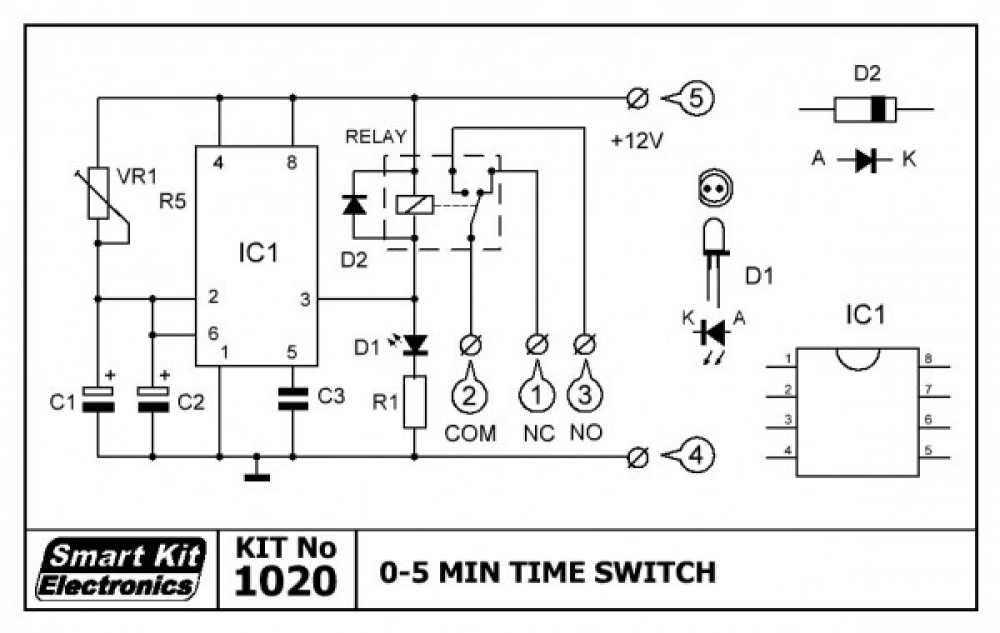 Zeitschalter Zeitrelais Einschaltverzögerung Einschaltverzögert 0 - 5 Min 12V B1020 Smart Kit Bausatz