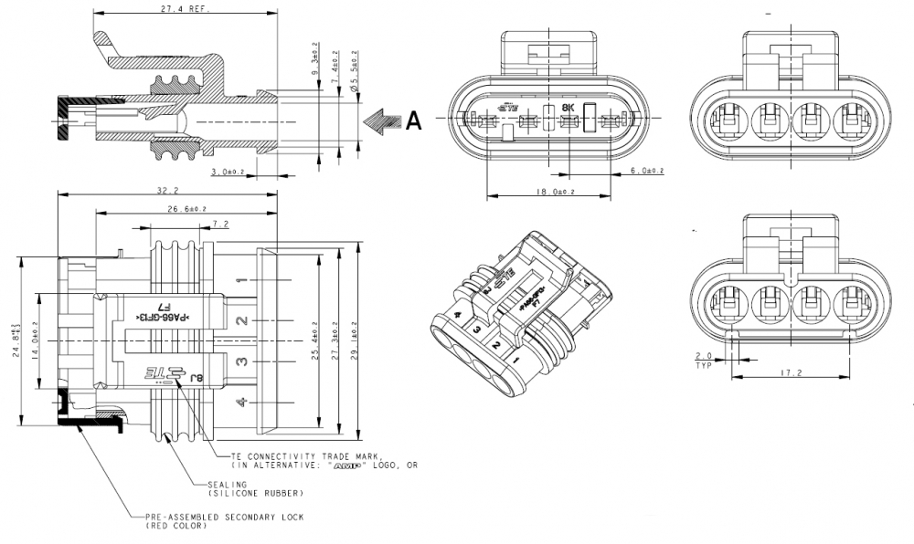 Superseal KFZ Steckverbinder wasserdicht Komplettset 4-polig 0,75-1,5mm²