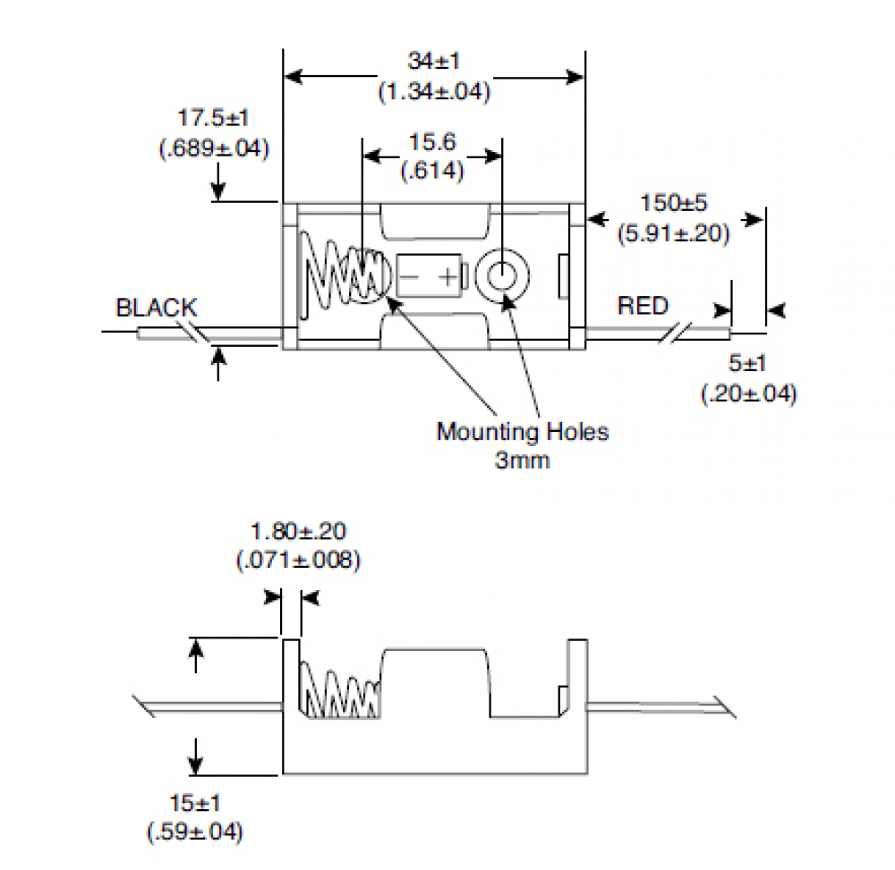 Batteriehalter für 1x 1/2 AA Zelle mit Kabel Typ BH-1/2AA-2A